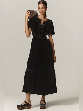 Anthropologie Somerset Velvet Black Maxi Dress